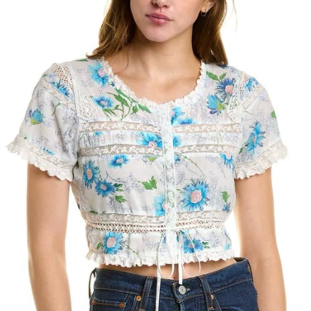 LoveShackFancy Farley Crop Top in Blueberry Cloud Size Large